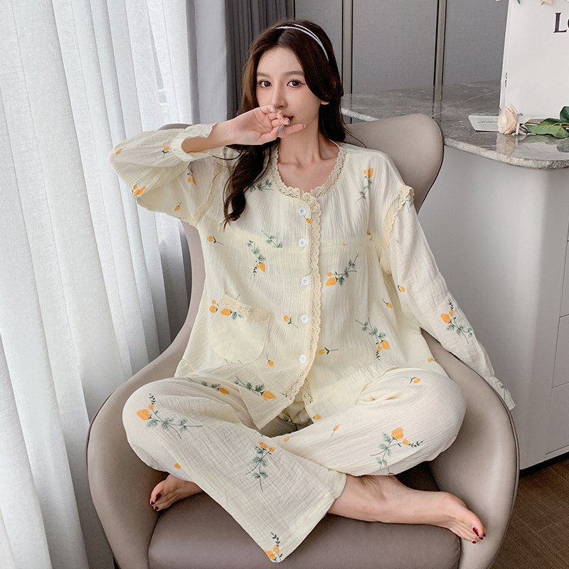 Cotton lovely large yard pajamas 2pcs set for women