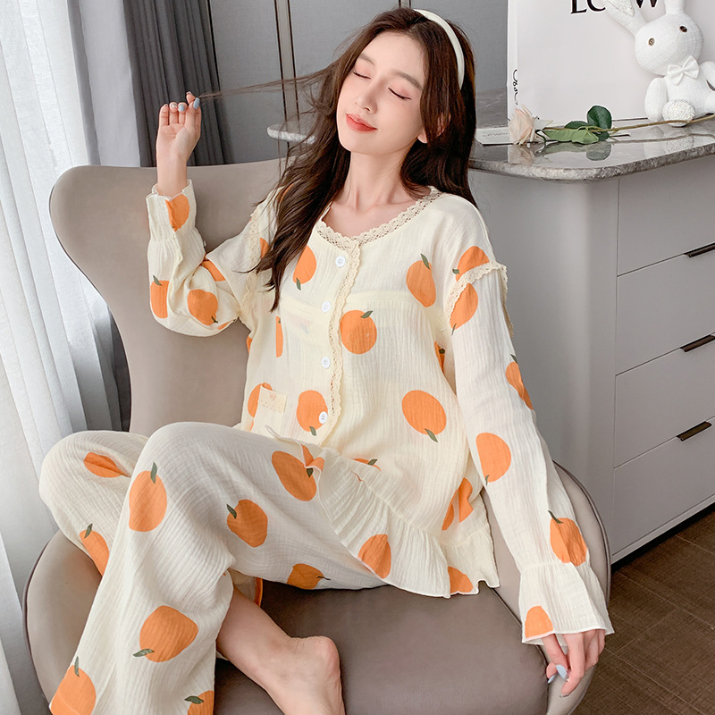 Bourette spring and autumn cotton homewear pajamas a set for women