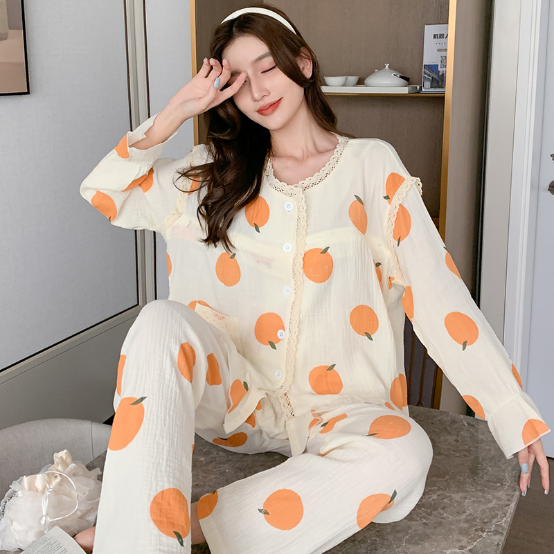 Bourette spring and autumn cotton homewear pajamas a set for women