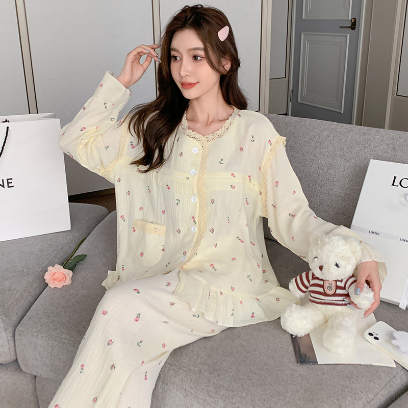 Spring and autumn sweet lovely pajamas a set for women