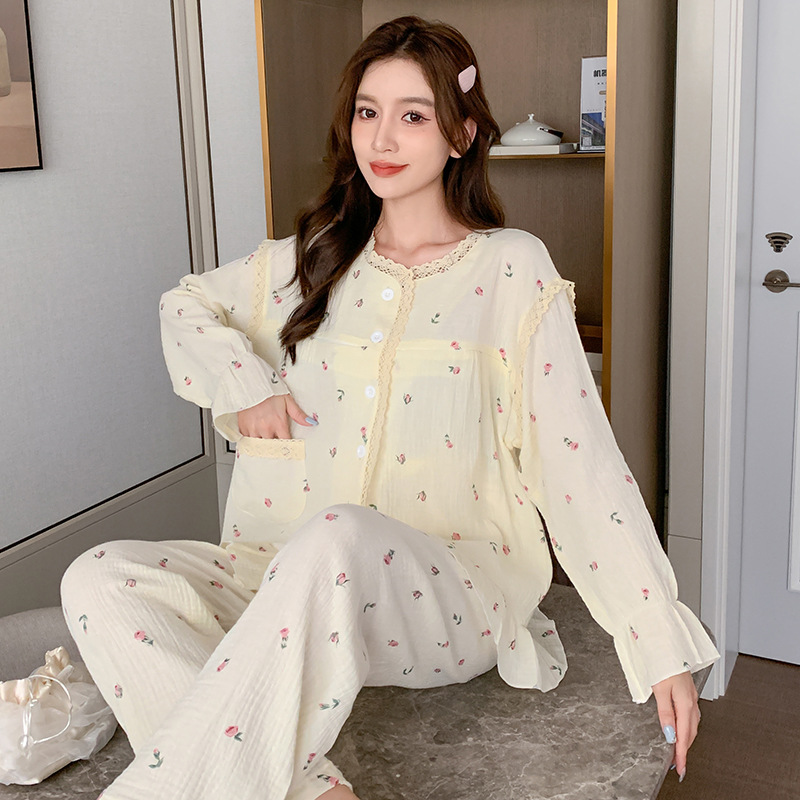 Spring and autumn sweet lovely pajamas a set for women