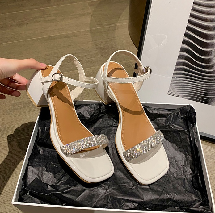 Korean style open toe diamond summer slippers for women
