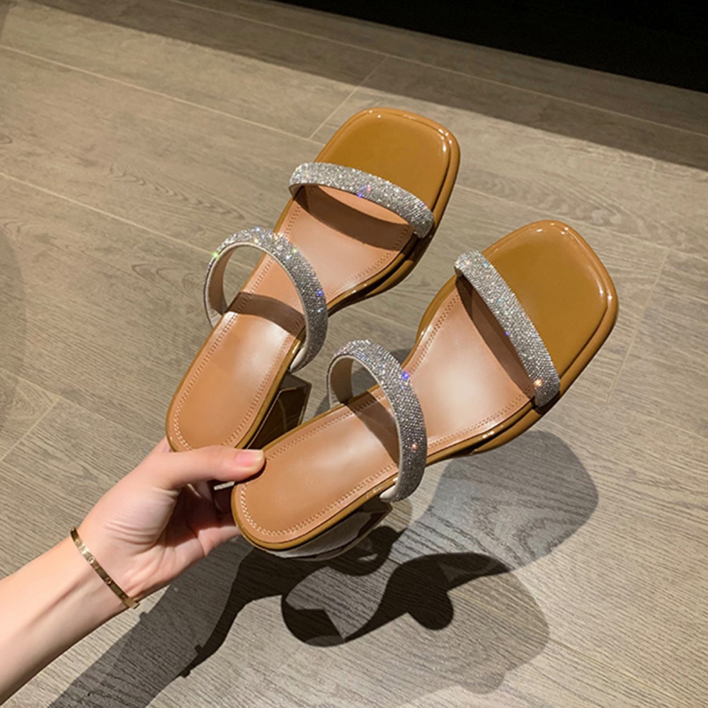 Korean style open toe diamond summer slippers for women
