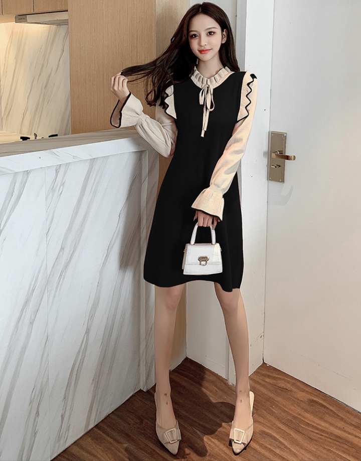 Pseudo-two bow sweater autumn and winter knitted dress