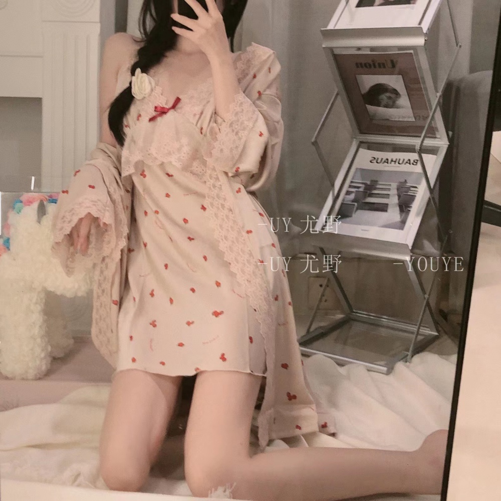 Thin with chest pad nightgown sling lace night dress for women