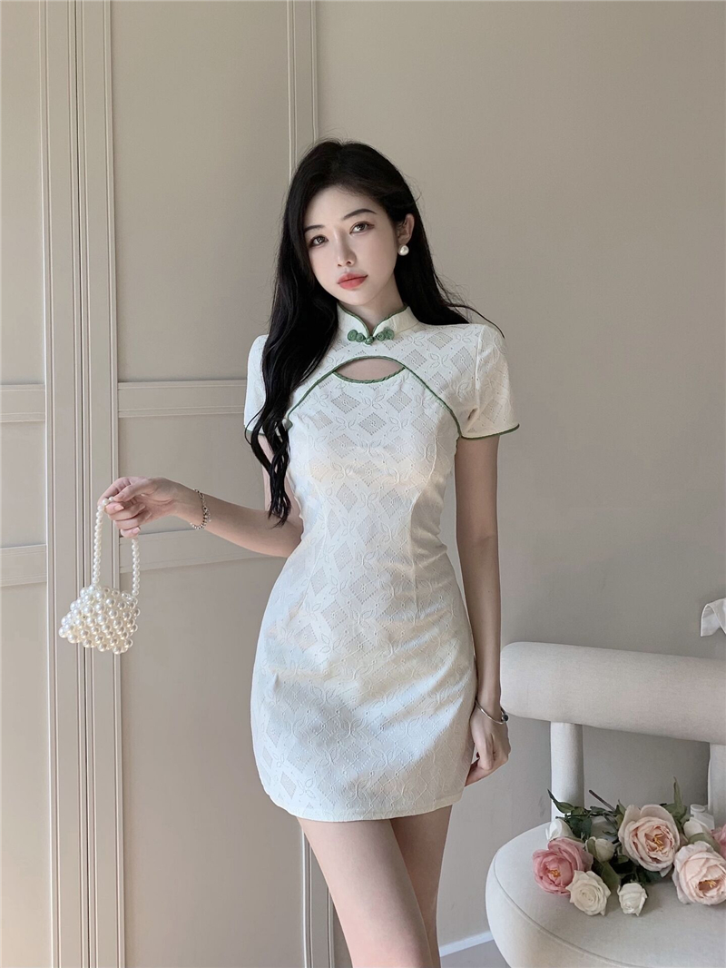 Refreshing light short cheongsam summer lace dress