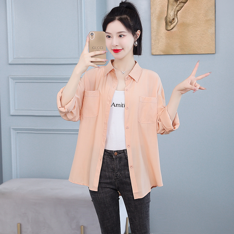 Long sleeve loose Korean style thin summer shirt for women