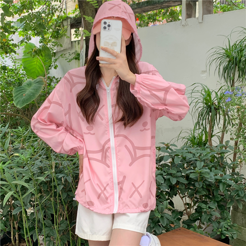 Thin summer zip sun shirt Korean style breathable hooded coat