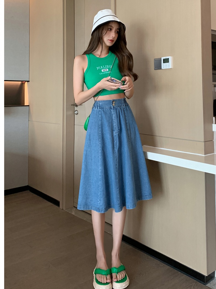 Pure cotton denim long skirt thin denim skirt for women