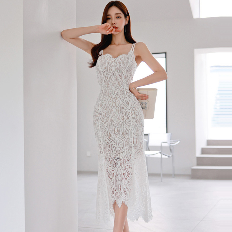 Summer temperament dress sling lace long dress