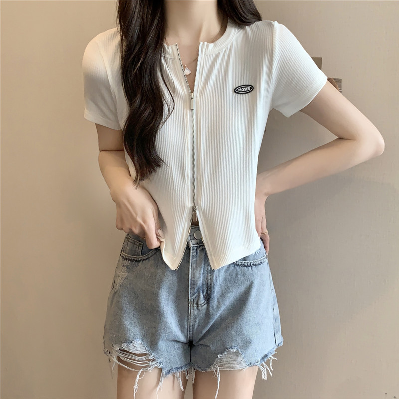 Spicegirl short slim T-shirt zip short sleeve tops for women