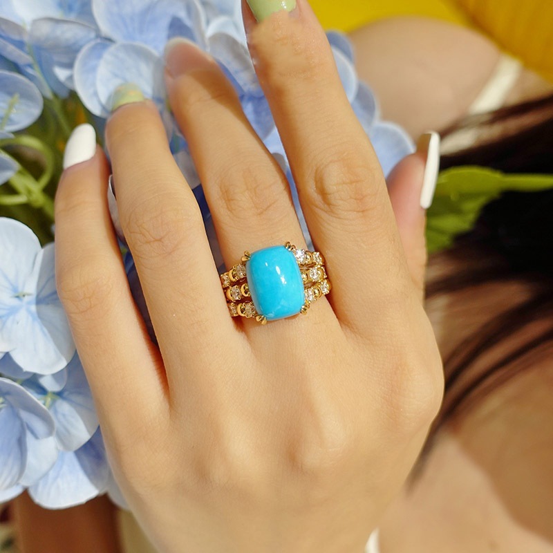 Turquoise maiden painting textured romantic opening ring