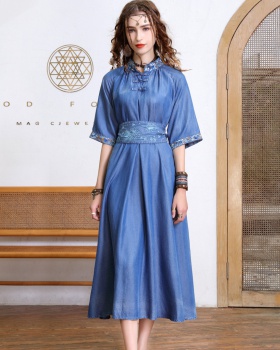 Summer national style binding embroidery large yard dress