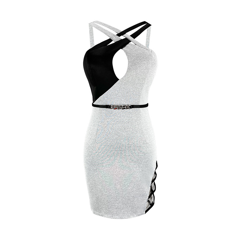 Mixed colors sexy dress tight black-white T-back