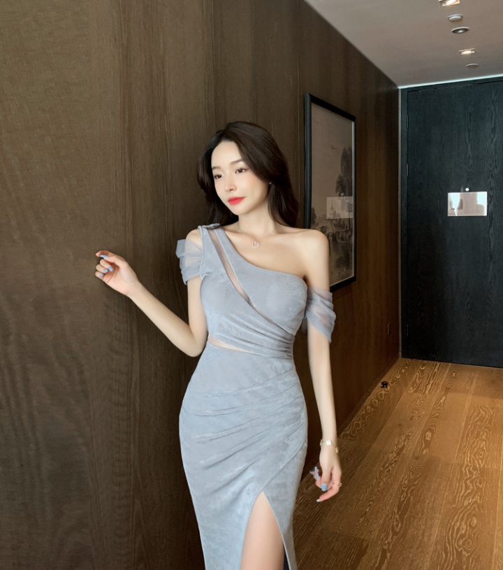 Sexy high split long dress temperament slim dress for women