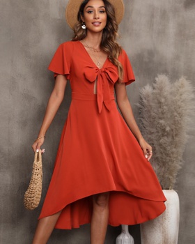 V-neck European style long dress pure summer dress for women