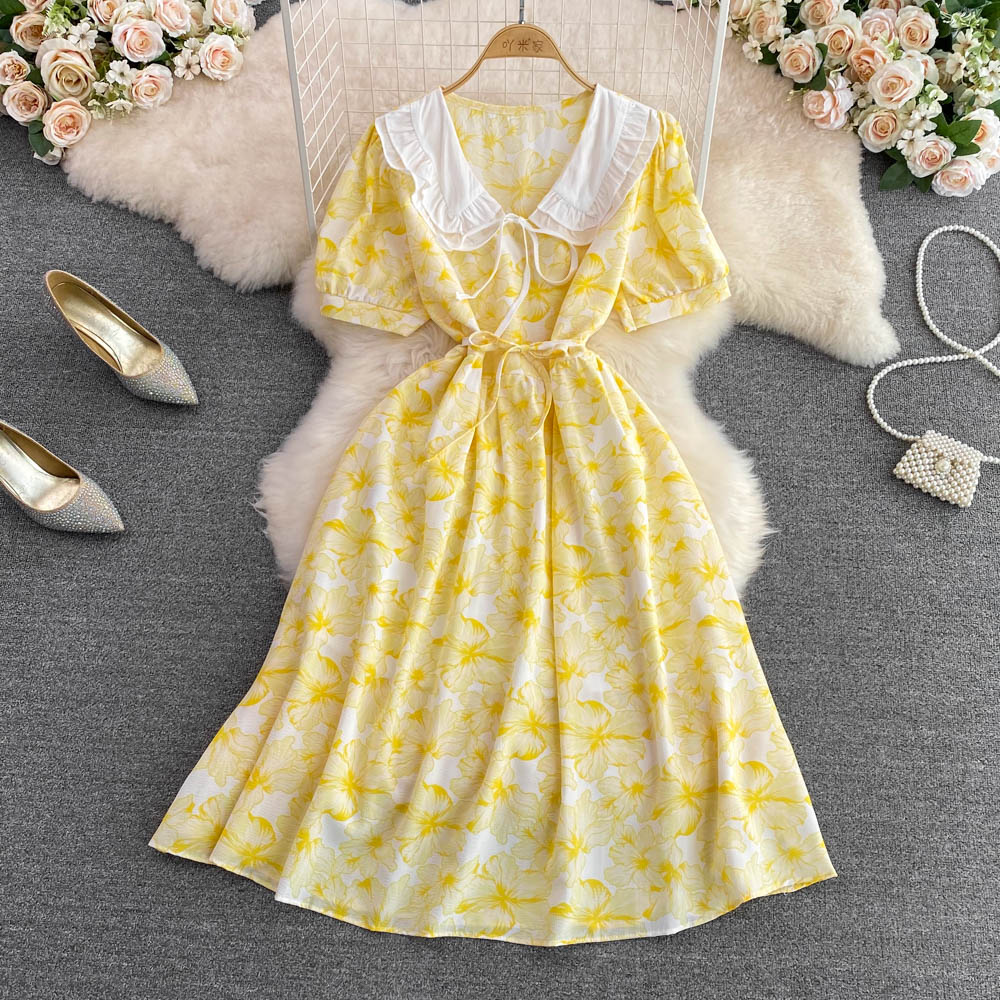 Retro slim sweet floral tender dress for women