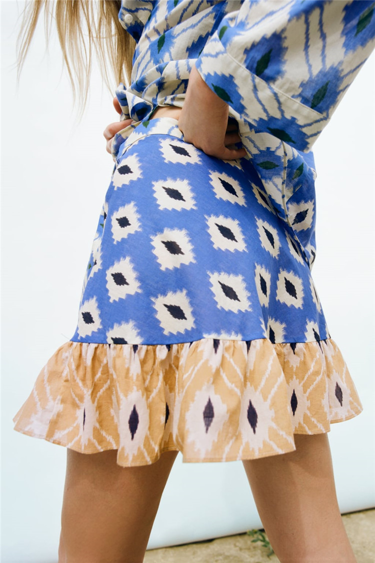European style skirt printing shirt 2pcs set