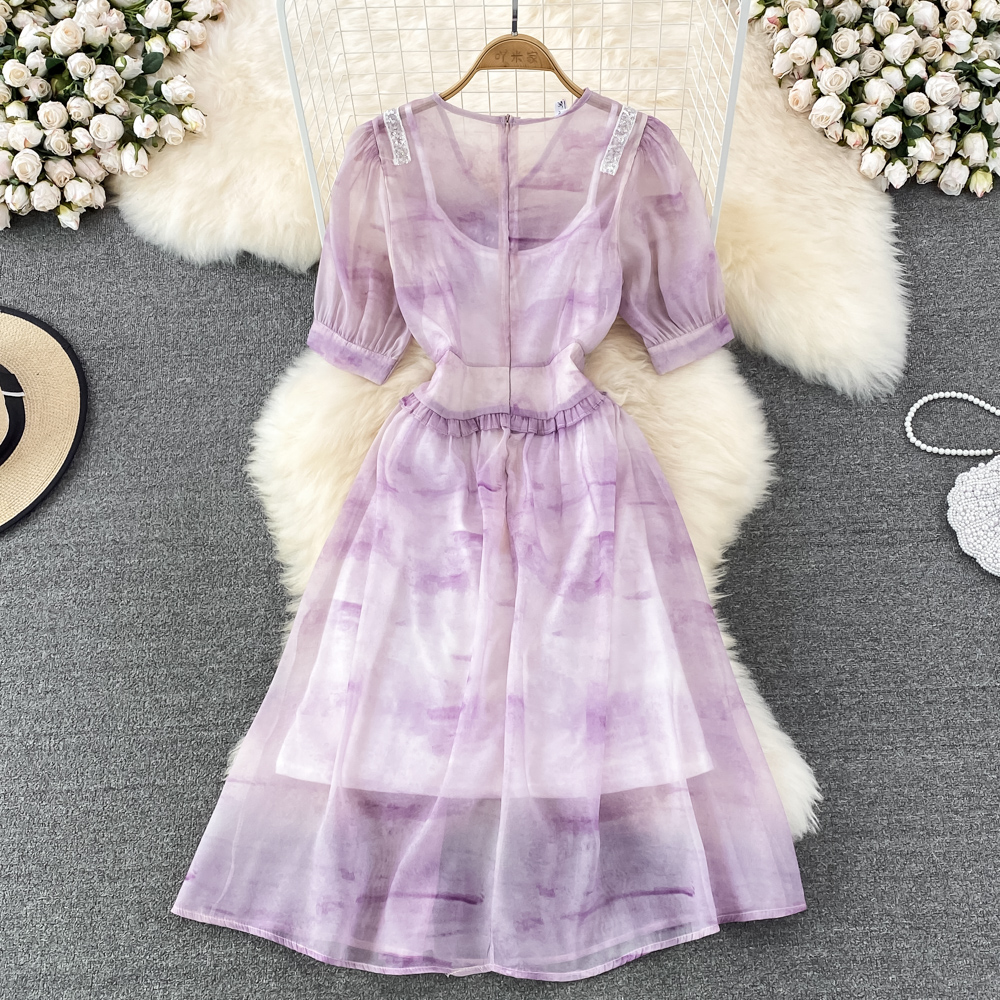 Chinese style pinched waist summer temperament dress