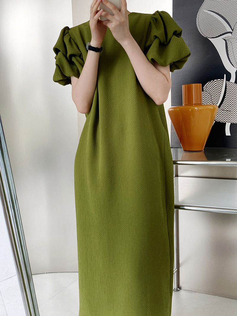 Straight green dress France style loose long dress