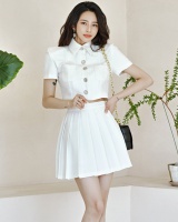 Pinched waist skirt single-breasted tops 2pcs set