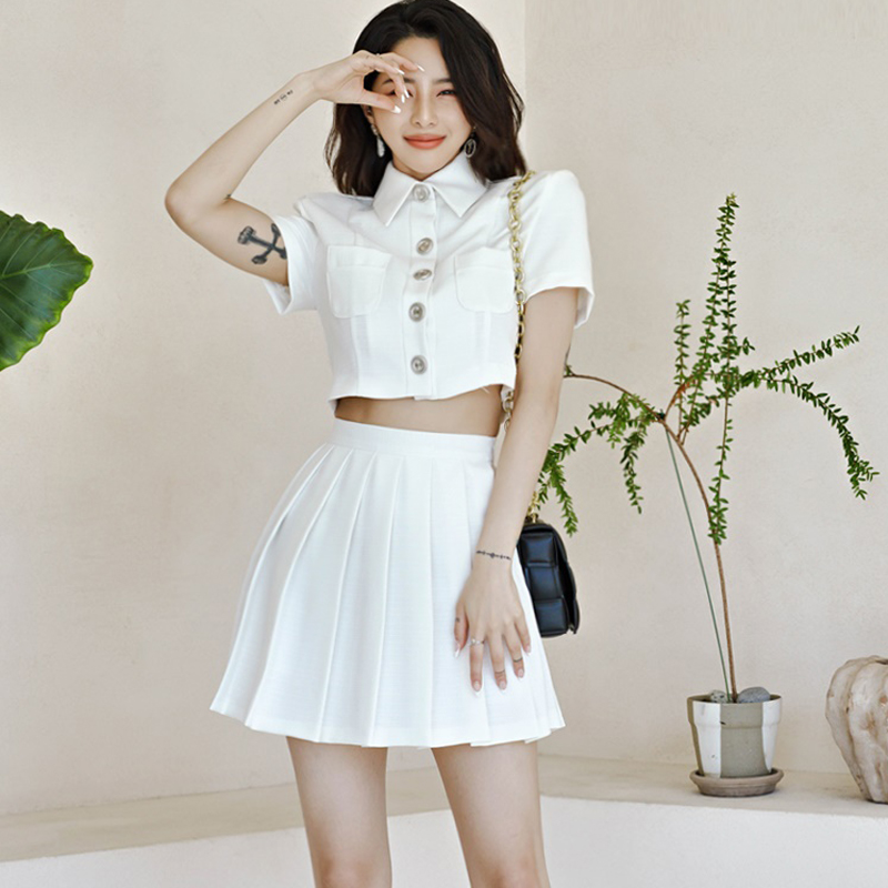 Pinched waist skirt single-breasted tops 2pcs set