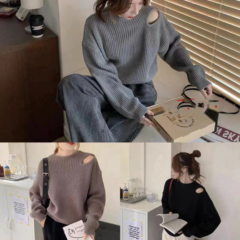 Long sleeve short lazy sweater for women