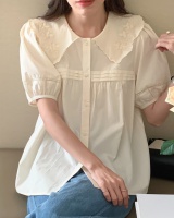 Edge collar college style Korean style embroidered flowers shirt