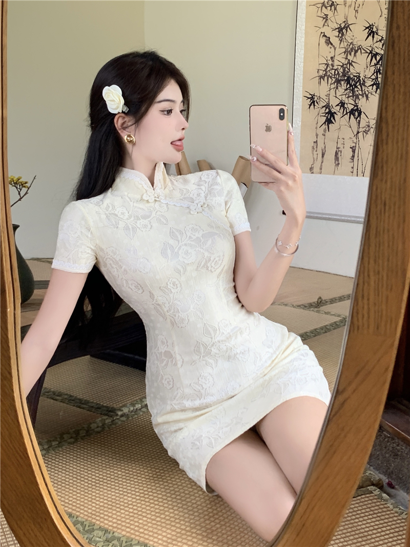 Maiden lace short dress light summer high cheongsam