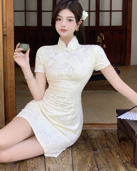 Maiden lace short dress light summer high cheongsam