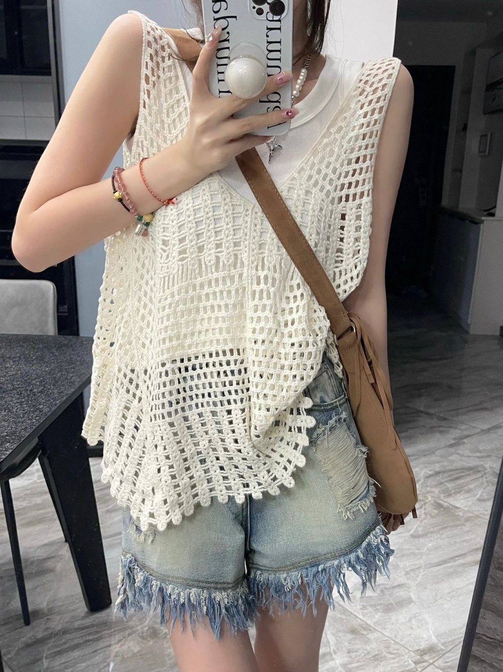 Western style hollow vest beautiful tops