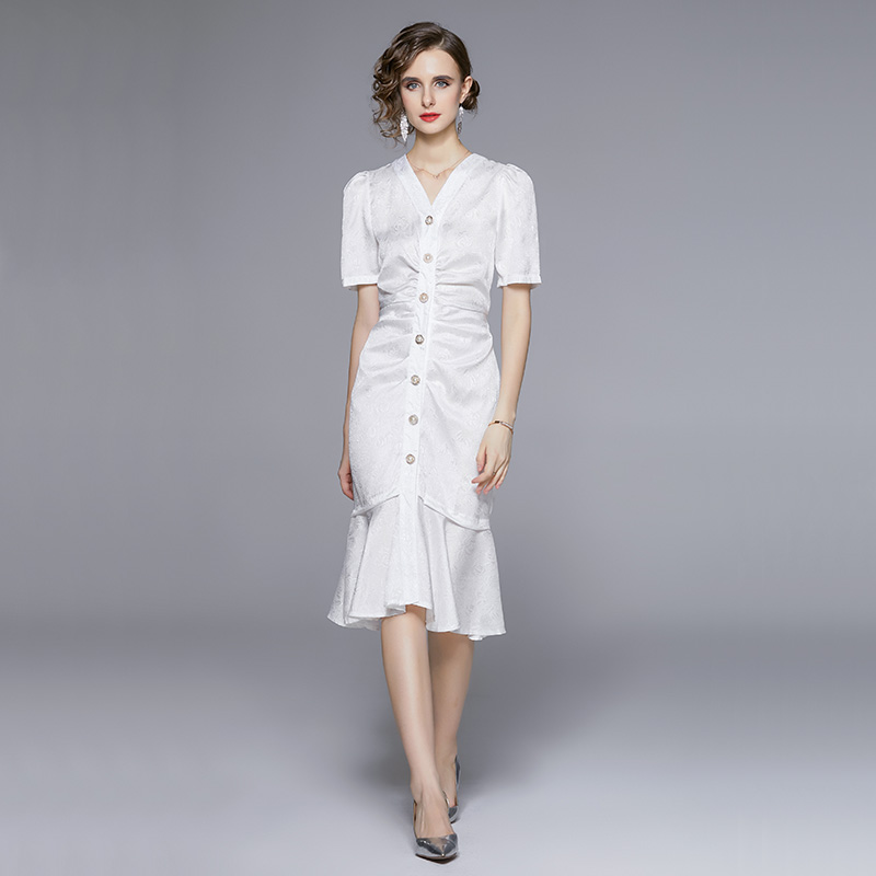 France style rose fold temperament jacquard dress
