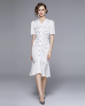France style rose fold temperament jacquard dress