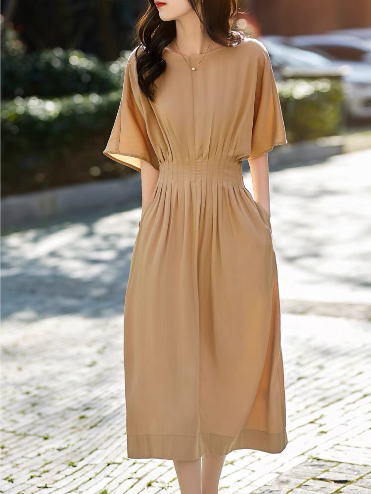 Slimming gold dress bat sleeve formal dress