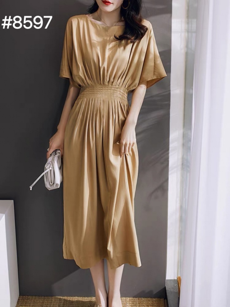 Slimming gold dress bat sleeve formal dress