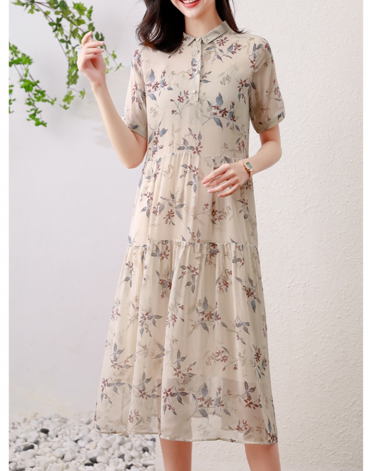 Slim floral long straight elegant summer real silk dress