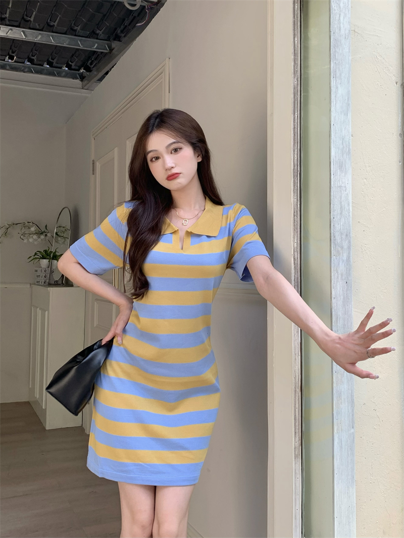 France style Korean style knitted summer loose stripe dress
