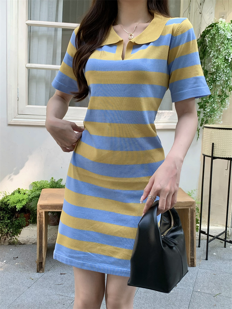 France style Korean style knitted summer loose stripe dress