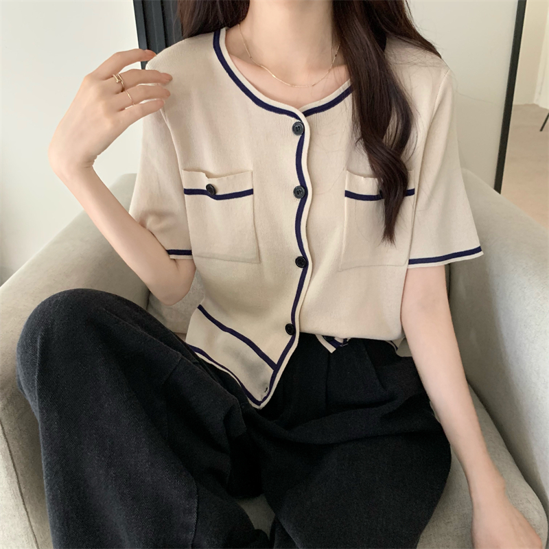 Fashion and elegant all-match ice silk knitted loose tops