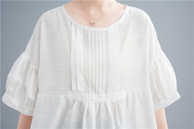 Pure summer cotton linen tops round neck loose T-shirt