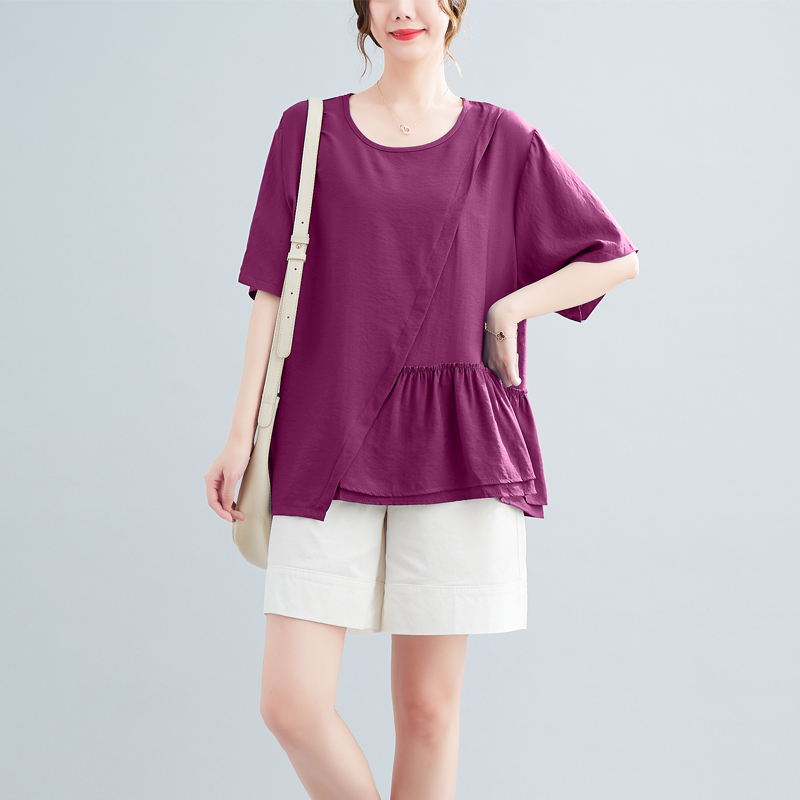 Irregular summer shirt round neck tops for women