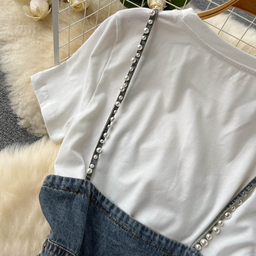 Loose fashion T-shirt white dress 2pcs set for women