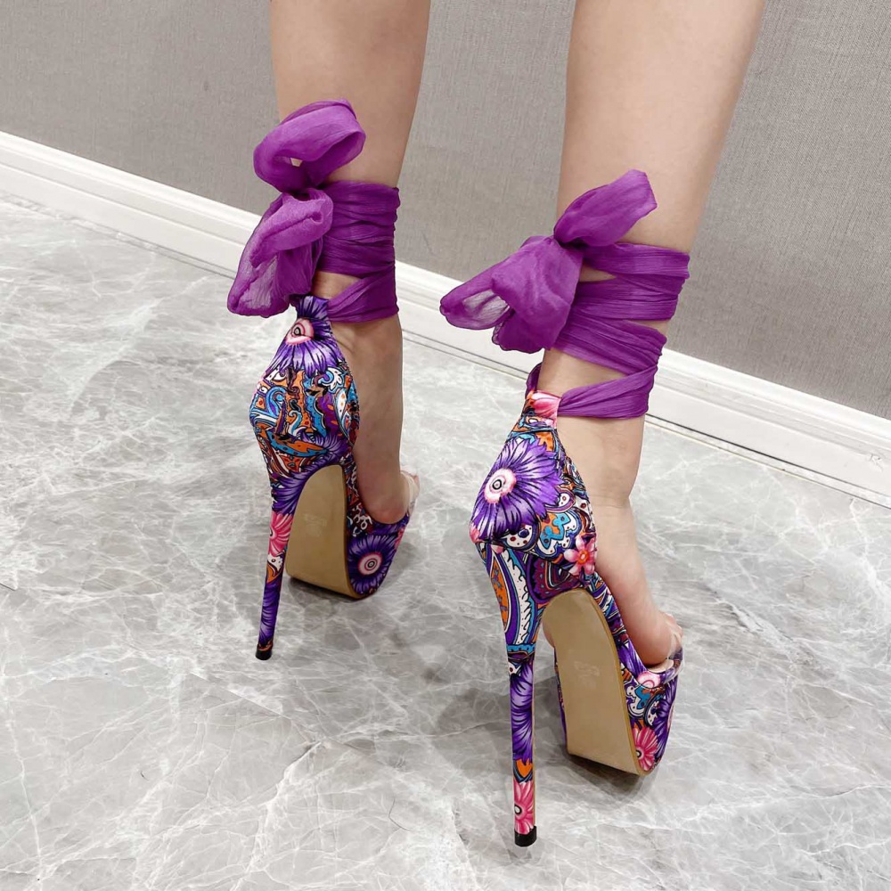 Transparent cross platform bandage high-heeled shoes