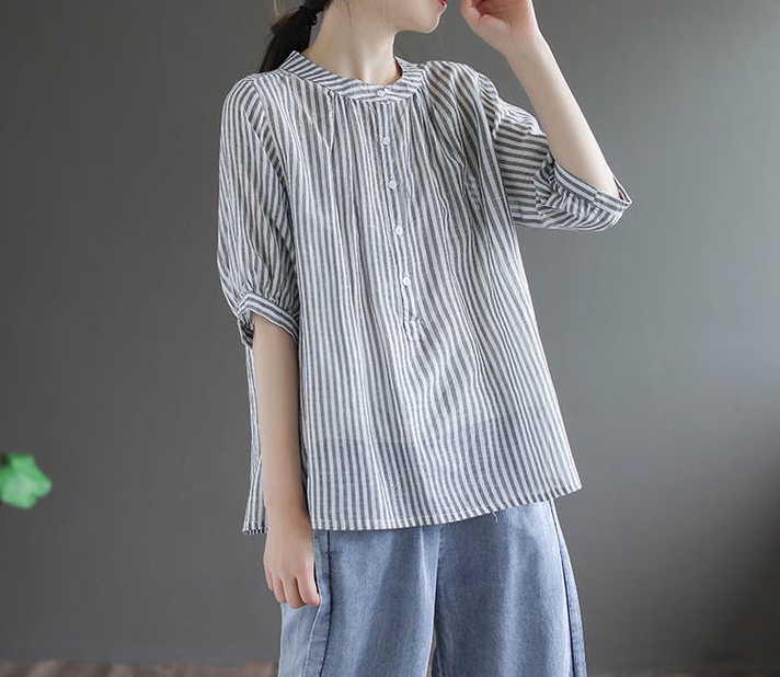 Cotton linen large yard flax loose shirt for women