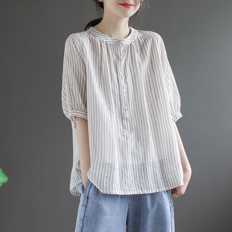 Cotton linen large yard flax loose shirt for women