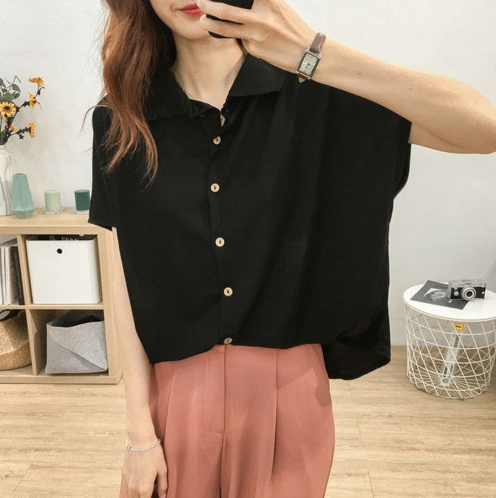 Loose Korean style shirt summer doll collar tops for women