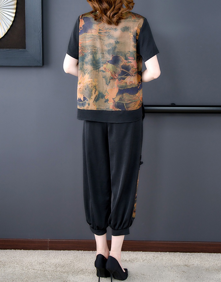 Retro T-shirt casual pants 2pcs set for women