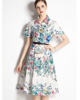 European style lapel dress printing belt for women