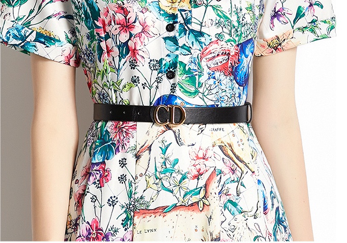 European style lapel dress printing belt for women