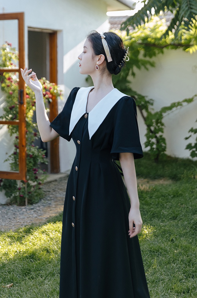 Elegant short sleeve long France style dress